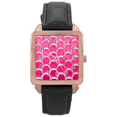 Hexagon Windows Rose Gold Leather Watch 