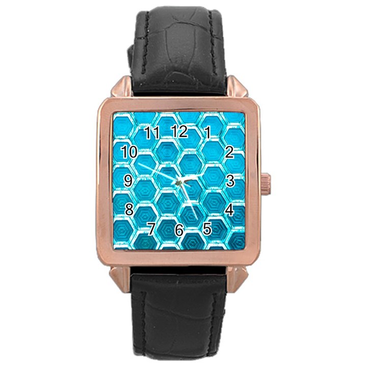 Hexagon Windows Rose Gold Leather Watch 