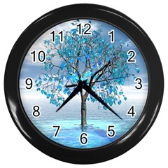 Crystal Blue Tree Wall Clock (black) by icarusismartdesigns