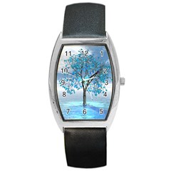 Crystal Blue Tree Barrel Style Metal Watch by icarusismartdesigns