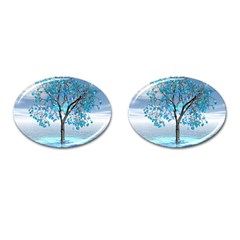 Crystal Blue Tree Cufflinks (oval) by icarusismartdesigns