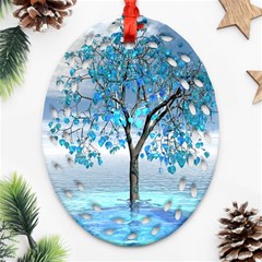 Crystal Blue Tree Oval Filigree Ornament (two Sides)