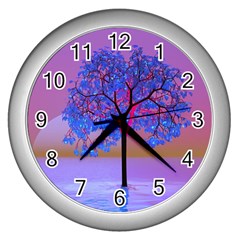 Tree Sunset Wall Clock (silver) by icarusismartdesigns