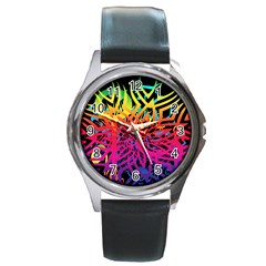 Abstract Jungle Round Metal Watch by icarusismartdesigns