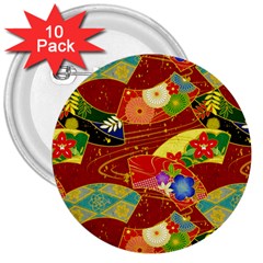 Floral Abstract 3  Buttons (10 Pack)  by icarusismartdesigns