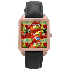 Floral Abstract Rose Gold Leather Watch  by icarusismartdesigns