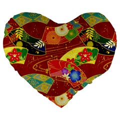 Floral Abstract Large 19  Premium Flano Heart Shape Cushions