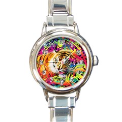 Tiger In The Jungle Round Italian Charm Watch