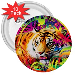 Tiger In The Jungle 3  Buttons (10 Pack)  by icarusismartdesigns