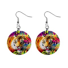 Tiger In The Jungle Mini Button Earrings by icarusismartdesigns