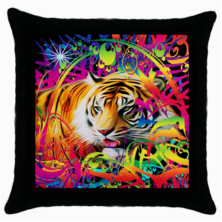 Tiger In The Jungle Throw Pillow Case (Black)