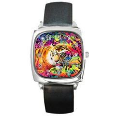 Tiger In The Jungle Square Metal Watch