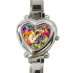 Tiger In The Jungle Heart Italian Charm Watch