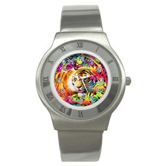 Tiger In The Jungle Stainless Steel Watch by icarusismartdesigns