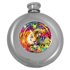 Tiger In The Jungle Round Hip Flask (5 Oz) by icarusismartdesigns