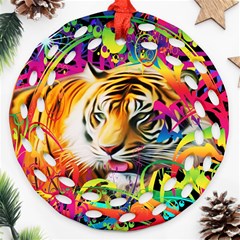 Tiger In The Jungle Round Filigree Ornament (two Sides)