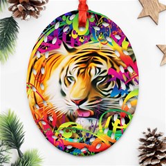 Tiger In The Jungle Oval Filigree Ornament (two Sides)