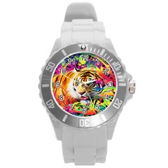 Tiger In The Jungle Round Plastic Sport Watch (L)