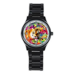 Tiger In The Jungle Stainless Steel Round Watch by icarusismartdesigns