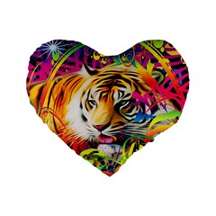 Tiger In The Jungle Standard 16  Premium Flano Heart Shape Cushions by icarusismartdesigns