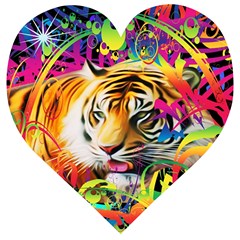 Tiger In The Jungle Wooden Puzzle Heart by icarusismartdesigns