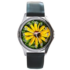 Sunflower Painting Round Metal Watch by ExtraGoodSauce