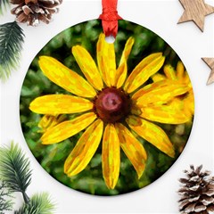 Sunflower Painting Round Ornament (two Sides) by ExtraAwesomeSauce