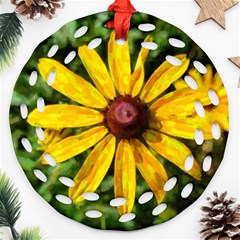 Sunflower Painting Round Filigree Ornament (two Sides) by ExtraAwesomeSauce