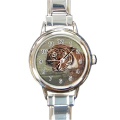 Swimming Tiger Round Italian Charm Watch by ExtraGoodSauce