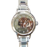 Swimming Tiger Round Italian Charm Watch Front