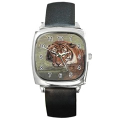 Swimming Tiger Square Metal Watch by ExtraGoodSauce