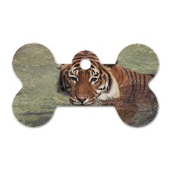 Swimming Tiger Dog Tag Bone (one Side) by ExtraGoodSauce