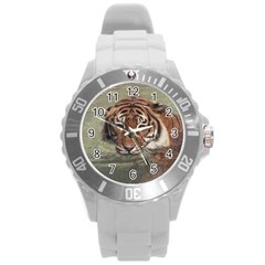 Swimming Tiger Round Plastic Sport Watch (l) by ExtraGoodSauce