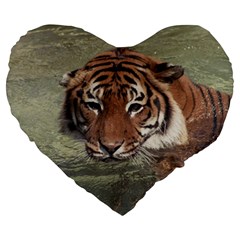 Swimming Tiger Large 19  Premium Heart Shape Cushions by ExtraGoodSauce