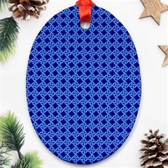 Basket Weave Basket Pattern Blue Ornament (oval) by Dutashop