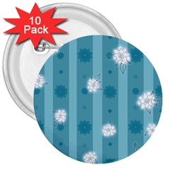 Gardenia Flowers White Blue 3  Buttons (10 Pack)  by Dutashop