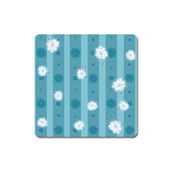 Gardenia Flowers White Blue Square Magnet by Dutashop