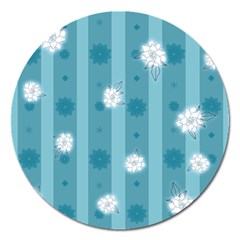 Gardenia Flowers White Blue Magnet 5  (round) by Dutashop