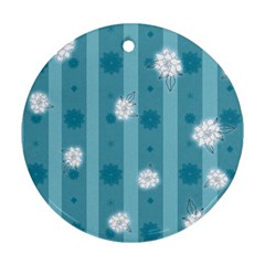 Gardenia Flowers White Blue Round Ornament (two Sides)