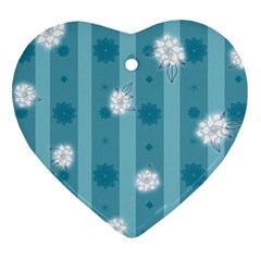 Gardenia Flowers White Blue Heart Ornament (two Sides)