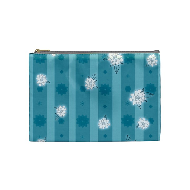 Gardenia Flowers White Blue Cosmetic Bag (Medium)