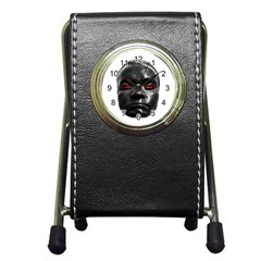 Creepy Black Man Mask Print Pen Holder Desk Clock