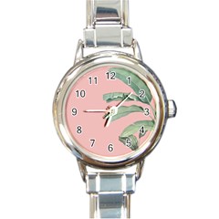 Banana Leaf On Pink Round Italian Charm Watch by goljakoff