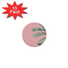 Banana Leaf On Pink 1  Mini Buttons (10 Pack)  by goljakoff