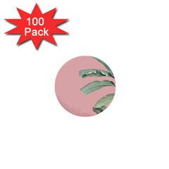 Banana Leaf On Pink 1  Mini Buttons (100 Pack)  by goljakoff