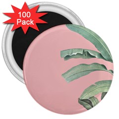 Banana Leaf On Pink 3  Magnets (100 Pack) by goljakoff