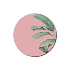 Banana Leaf On Pink Rubber Coaster (round)  by goljakoff