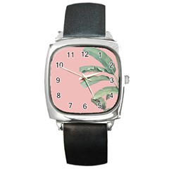 Banana Leaf On Pink Square Metal Watch by goljakoff