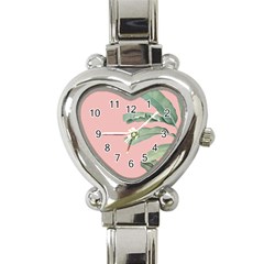 Banana Leaf On Pink Heart Italian Charm Watch by goljakoff