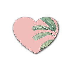 Banana Leaf On Pink Rubber Coaster (heart)  by goljakoff